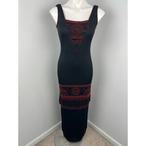 Nita Ideas Beaded Red Black Mesh Form Fitting Dress Size 4 Whimsigoth Y2K 1920s